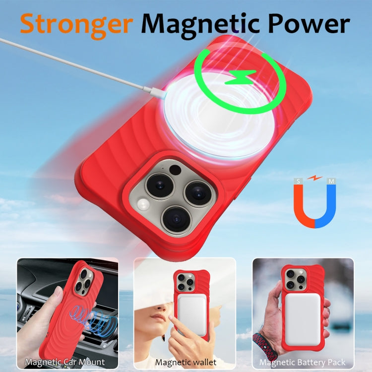 For iPhone 16 Pro Wave Texture MagSafe Magnetic Liquid Silicone Phone Case(Red) - iPhone 16 Pro Cases by buy2fix | Online Shopping UK | buy2fix