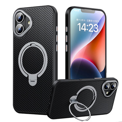 For iPhone 16 Plus Double Ring MagSafe Holder Carbon Fiber Phone Case(Silver) - iPhone 16 Plus Cases by buy2fix | Online Shopping UK | buy2fix