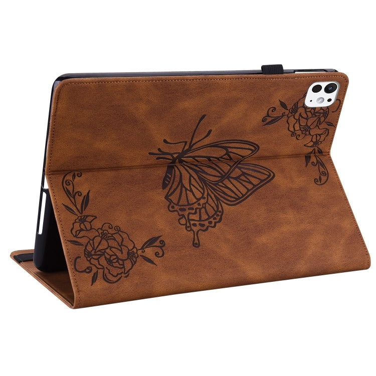 For iPad Pro 11 2024 Butterfly Flower Embossed Leather Tablet Case(Brown) - iPad Pro 11 2024 Cases by buy2fix | Online Shopping UK | buy2fix