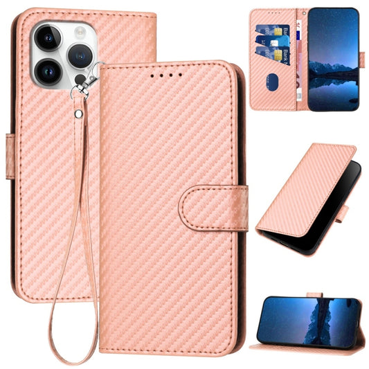 For iPhone 16 Pro Max YX0070 Carbon Fiber Buckle Leather Phone Case with Lanyard(Pink) - iPhone 16 Pro Max Cases by buy2fix | Online Shopping UK | buy2fix