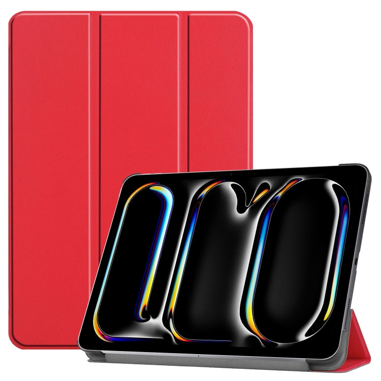 For iPad Pro 13 2024 Custer Pure Color 3-Fold Holder Smart Leather Tablet Case(Red) - iPad Pro 13 2024 Cases by buy2fix | Online Shopping UK | buy2fix