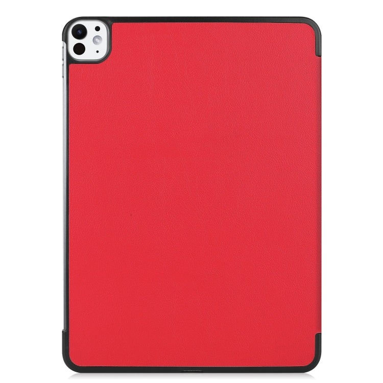 For iPad Pro 11 2024 Custer Pure Color 3-Fold Holder Smart Leather Tablet Case(Red) - iPad Pro 11 2024 Cases by buy2fix | Online Shopping UK | buy2fix