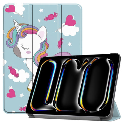 For iPad Pro 11 2024 Custer Painted 3-Fold Holder Smart Leather Tablet Case(Unicorn) - iPad Pro 11 2024 Cases by buy2fix | Online Shopping UK | buy2fix