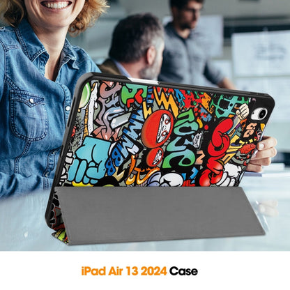 For iPad Air 13 2024 Custer Painted 3-Fold Holder Smart Leather Tablet Case with Pen Tray(Graffiti) - iPad Air 13 2024 Cases by buy2fix | Online Shopping UK | buy2fix