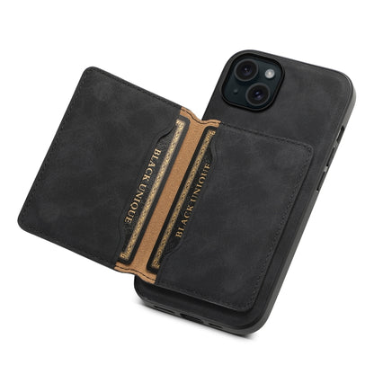 For iPhone 15 Plus Denior D13 Retro Texture Leather MagSafe Card Bag Phone Case(Black) - iPhone 15 Plus Cases by Denior | Online Shopping UK | buy2fix