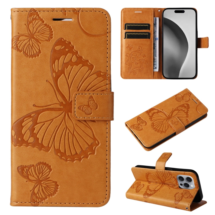 For iPhone 16 Pro Max 3D Butterfly Embossed Pattern Flip Leather Phone Case(Yellow) - iPhone 16 Pro Cases by buy2fix | Online Shopping UK | buy2fix