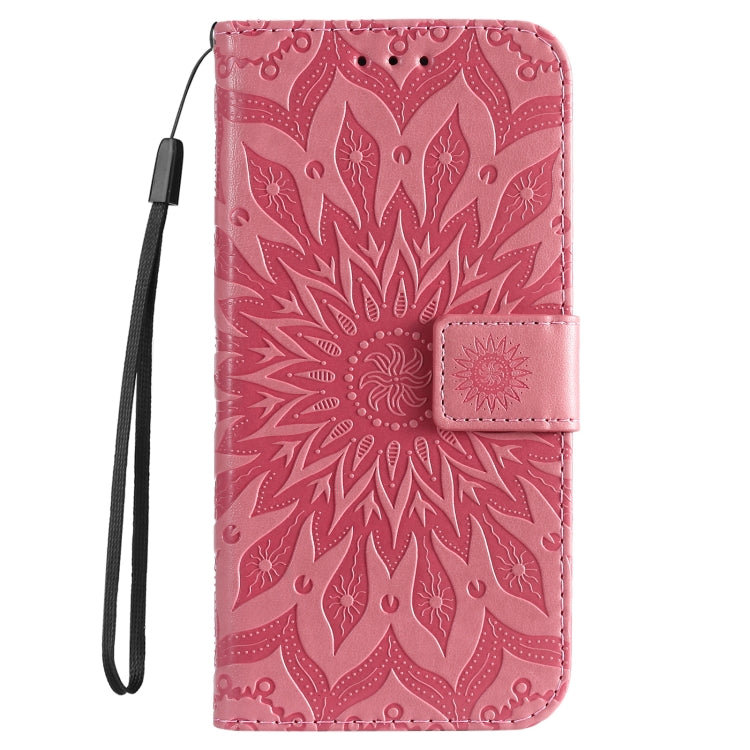 For iPhone 16 Embossed Sunflower Pattern Flip Leather Phone Case(Pink) - iPhone 16 Cases by buy2fix | Online Shopping UK | buy2fix