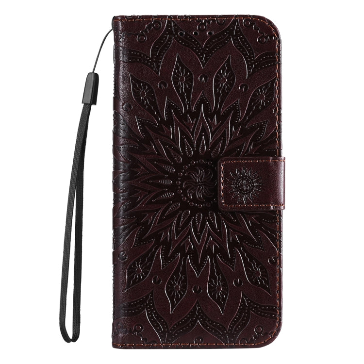 For iPhone 16 Pro Embossed Sunflower Pattern Flip Leather Phone Case(Brown) - iPhone 16 Pro Cases by buy2fix | Online Shopping UK | buy2fix