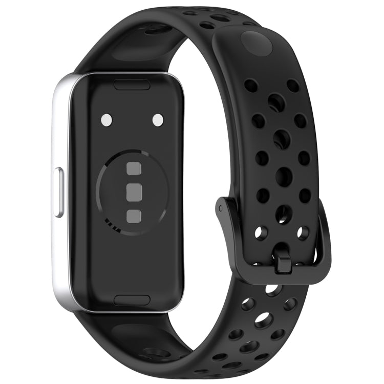 For Huawei Band 9 / 9 NFC / 8 / 8 NFC Round Hole Nail Button Silicone Watch Band(Black) - Watch Bands by buy2fix | Online Shopping UK | buy2fix