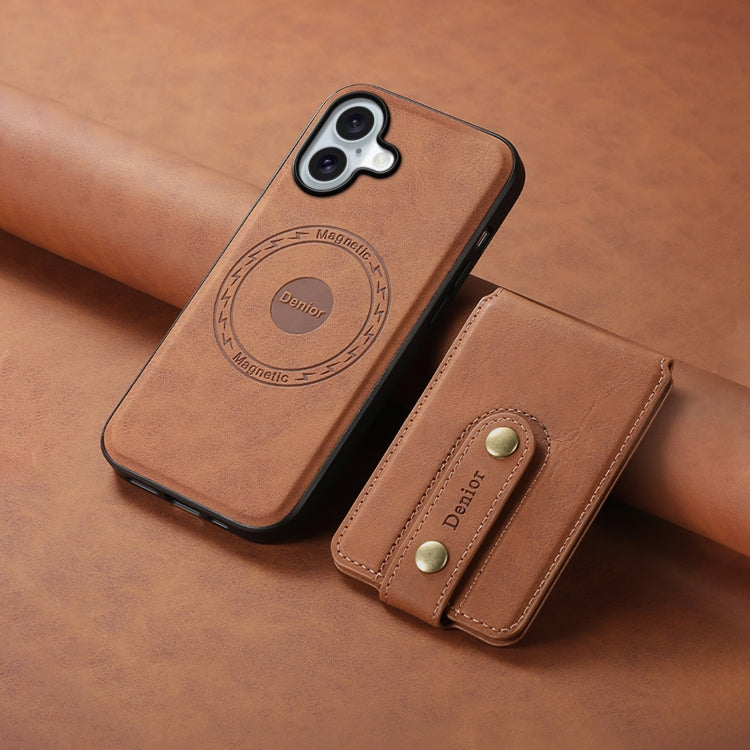 For iPhone 16 Denior D14 NK Retro Pattern MagSafe Magnetic Card Holder Leather Phone Case(Brown) - iPhone 16 Cases by Denior | Online Shopping UK | buy2fix