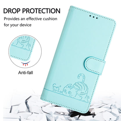 For Motorola Moto G Play 4G 2024 Global Cat Rat Embossed Pattern RFID Leather Phone Case with Lanyard(Mint Green) - Motorola Cases by buy2fix | Online Shopping UK | buy2fix