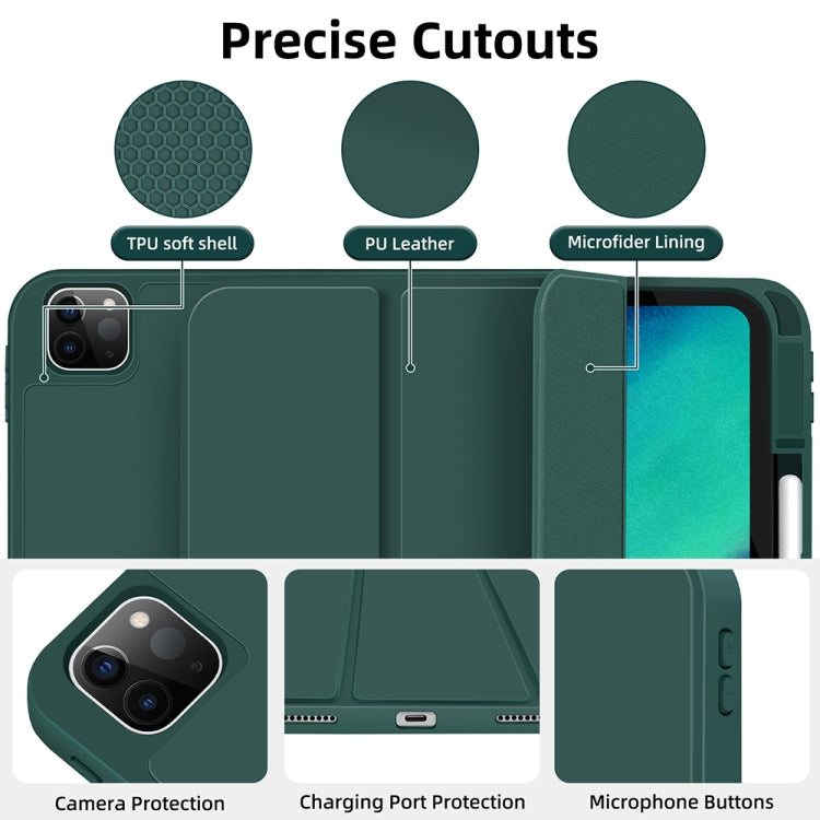 For iPad Pro 13 2024 3-fold TPU Smart Leather Tablet Case with Pen Slot(Dark Green) - iPad Pro 13 2024 Cases by buy2fix | Online Shopping UK | buy2fix