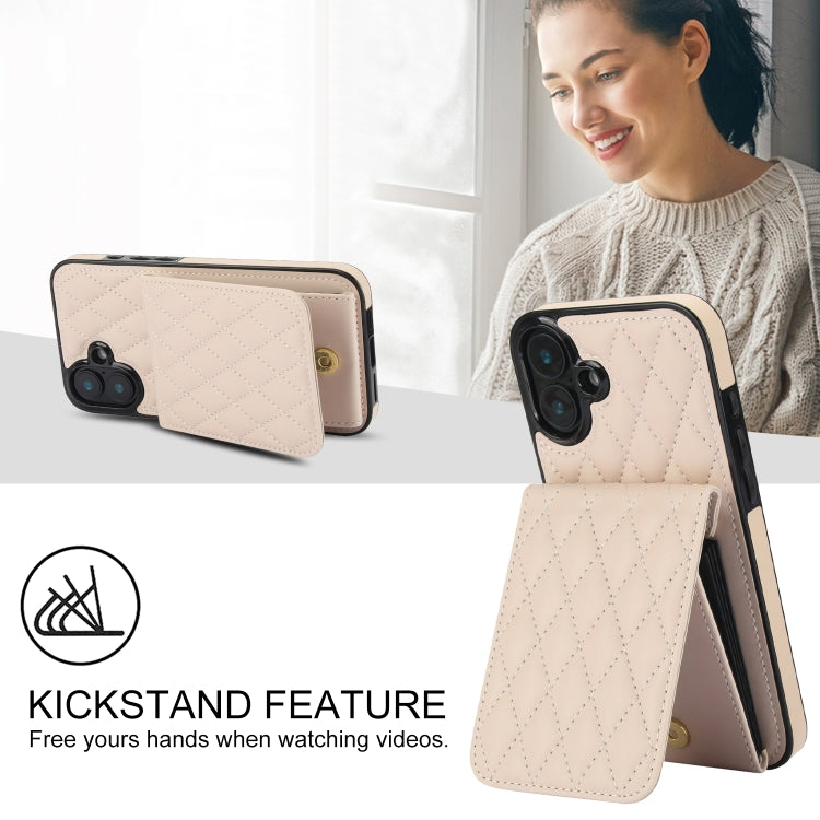 For iPhone 16 Plus YM015 Crossbody Rhombic Card Bag RFID Phone Case(White) - iPhone 16 Plus Cases by buy2fix | Online Shopping UK | buy2fix