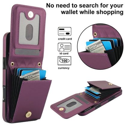 For iPhone 16 YM015 Crossbody Rhombic Card Bag RFID Phone Case(Dark Purple) - iPhone 16 Cases by buy2fix | Online Shopping UK | buy2fix