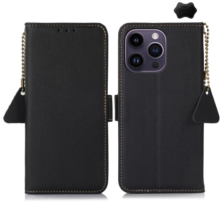 For iPhone 16 Pro Side-Magnetic TJ Genuine Leather RFID Phone Case(Black) - iPhone 16 Pro Cases by buy2fix | Online Shopping UK | buy2fix