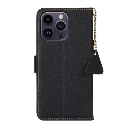 For iPhone 16 Pro Side-Magnetic TJ Genuine Leather RFID Phone Case(Black) - iPhone 16 Pro Cases by buy2fix | Online Shopping UK | buy2fix