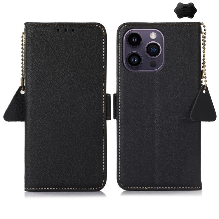 For iPhone 16 Pro Max Side-Magnetic TJ Genuine Leather RFID Phone Case(Black) - iPhone 16 Pro Max Cases by buy2fix | Online Shopping UK | buy2fix