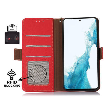 For iPhone 16e Side-Magnetic TJ Genuine Leather RFID Phone Case(Red) - iPhone 16e Cases by buy2fix | Online Shopping UK | buy2fix