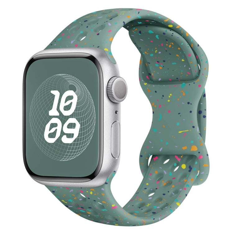 For Apple Watch Series 9 41mm Hole Style Butterfly Buckle Camouflage Silicone Watch Band(Pine Green) - Watch Bands by buy2fix | Online Shopping UK | buy2fix