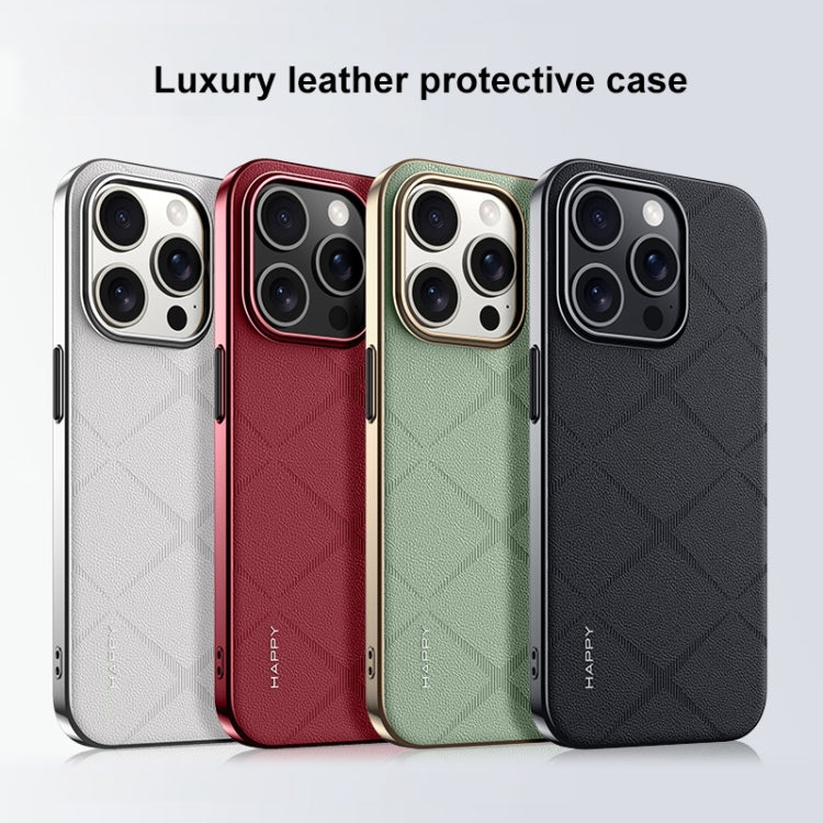 For iPhone 16 Plain Leather PC Phone Case(Green) - iPhone 16 Cases by buy2fix | Online Shopping UK | buy2fix