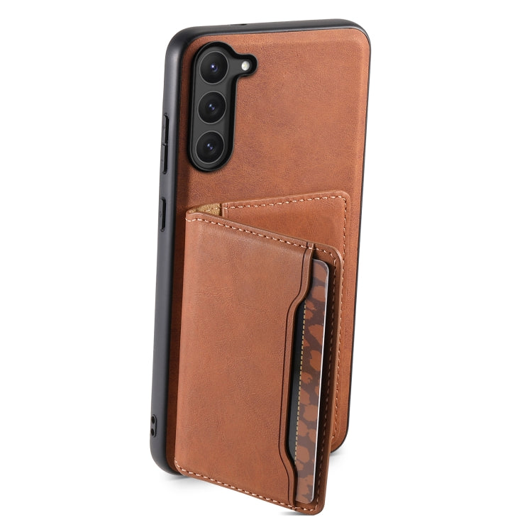 For Samsung Galaxy S23 5G Denior D13 Retro Texture Leather MagSafe Card Bag Phone Case(Brown) - Galaxy S23 5G Cases by Denior | Online Shopping UK | buy2fix