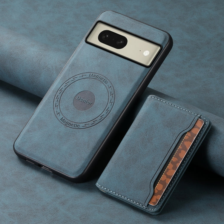 For Google Pixel 8 Denior D13 Retro Texture Leather MagSafe Card Bag Phone Case(Blue) - Google Cases by Denior | Online Shopping UK | buy2fix