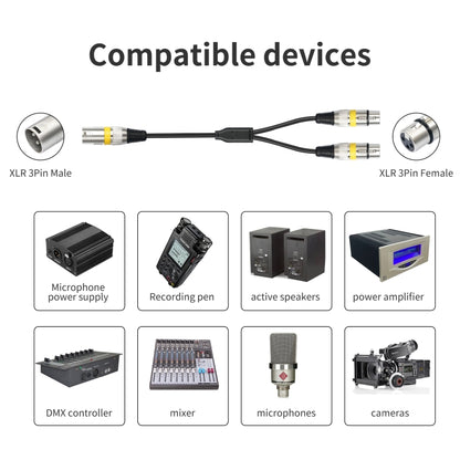 2055YMFF-05 XLR 3pin Male to Dual Female Audio Cable, Length: 50cm(Black+Yellow) - Microphone Audio Cable & Connector by buy2fix | Online Shopping UK | buy2fix