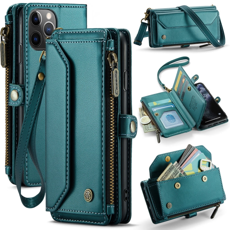 For iPhone 11 Pro CaseMe C36 Card Slots Zipper Wallet RFID Anti-theft Leather Phone Case(Blue-green) - iPhone 11 Pro Cases by CaseMe | Online Shopping UK | buy2fix