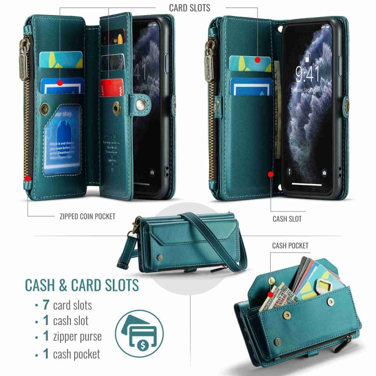 For iPhone 11 Pro CaseMe C36 Card Slots Zipper Wallet RFID Anti-theft Leather Phone Case(Blue-green) - iPhone 11 Pro Cases by CaseMe | Online Shopping UK | buy2fix