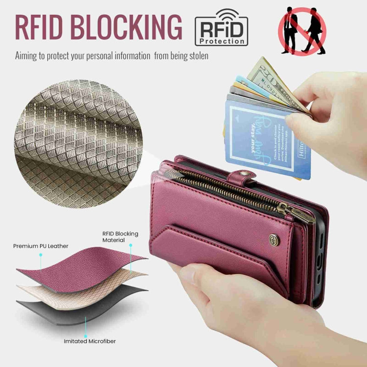 For iPhone 12 Pro CaseMe C36 Card Slots Zipper Wallet RFID Anti-theft Leather Phone Case(Wine Red) - iPhone 12 / 12 Pro Cases by CaseMe | Online Shopping UK | buy2fix