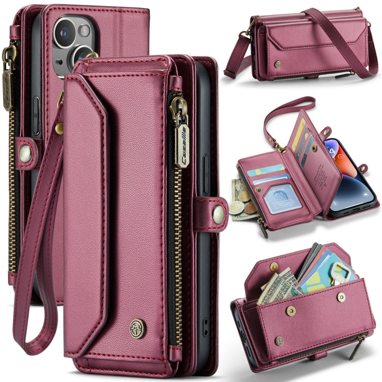 For iPhone 14 Plus CaseMe C36 Card Slots Zipper Wallet RFID Anti-theft Leather Phone Case(Wine Red) - iPhone 14 Plus Cases by CaseMe | Online Shopping UK | buy2fix