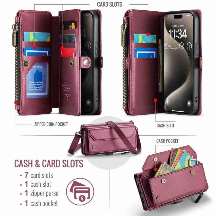 For iPhone 15 Pro CaseMe C36 Card Slots Zipper Wallet RFID Anti-theft Leather Phone Case(Wine Red) - iPhone 15 Pro Cases by CaseMe | Online Shopping UK | buy2fix