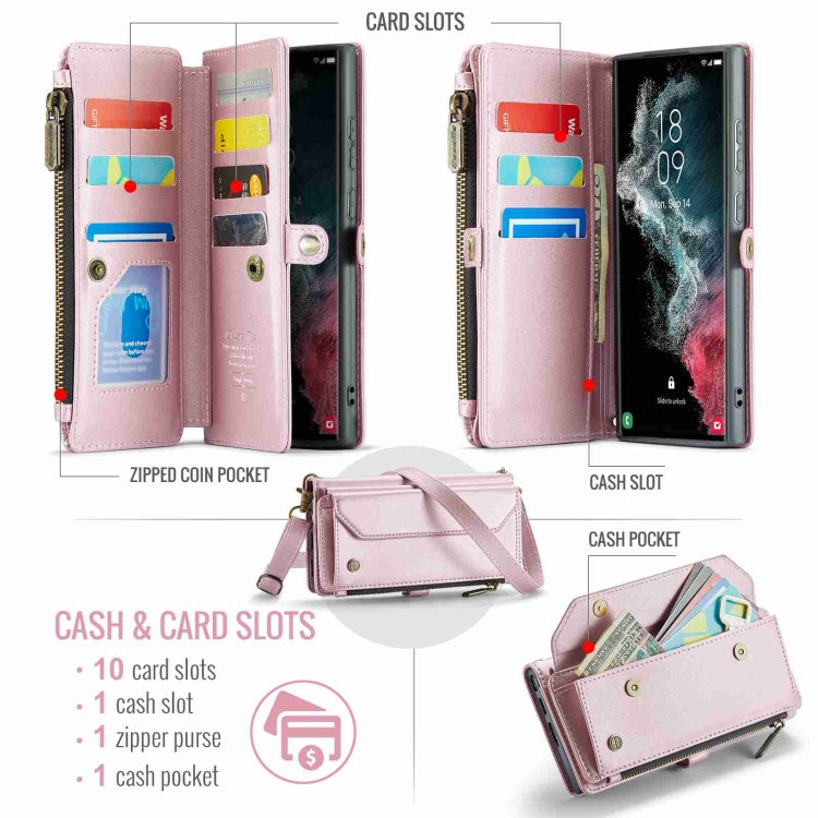 For Samsung Galaxy S22 Ultra 5G CaseMe C36 Card Slots Zipper Wallet RFID Anti-theft Leather Phone Case(Pink) - Galaxy S22 Ultra 5G Cases by CaseMe | Online Shopping UK | buy2fix