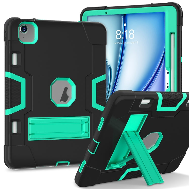 For iPad Air 11 2024 Contrast Color Silicone Acrylic PC Tablet Case with Holder(Black Mint Green) - iPad Air 11 2024 Cases by buy2fix | Online Shopping UK | buy2fix