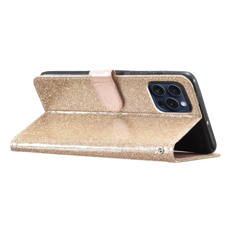 For iPhone 16 Pro Glitter Powder Flip Leather Phone Case(Gold) - iPhone 16 Pro Cases by buy2fix | Online Shopping UK | buy2fix