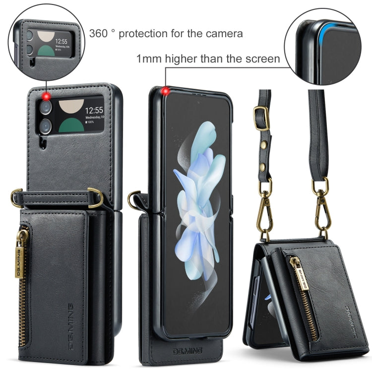 For Samsung Galaxy Z Flip4 5G DG.MING M5 Series Zip RFID Multi Card Detachable Leather Phone Case with Long Lanyard(Black) - Galaxy Z Flip4 5G Cases by DG.MING | Online Shopping UK | buy2fix