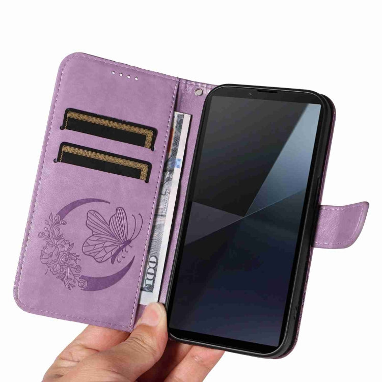 For Sony Xperia 10 VI 2024 Swallowtail Butterfly Embossed Leather Phone Case(Purple) - Sony Cases by buy2fix | Online Shopping UK | buy2fix