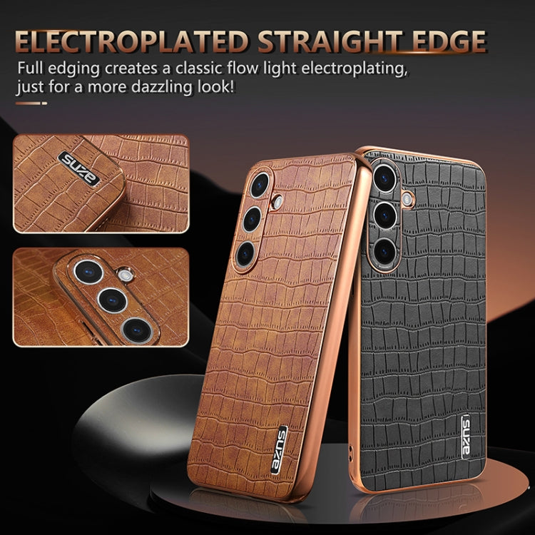 For Samsung Galaxy S24+ 5G AZNS Electroplated Frame Crocodile Texture Full Coverage Phone Case(Brown) - Galaxy S22+ 5G Cases by AZNS | Online Shopping UK | buy2fix