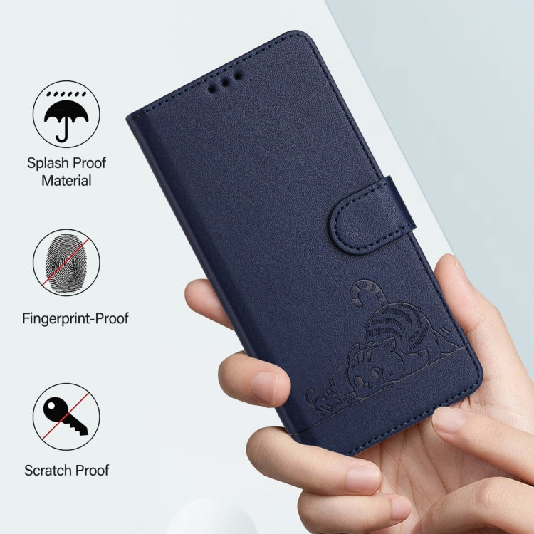 For Blackview Color 8 Cat Rat Embossed Pattern RFID Leather Phone Case with Lanyard(Blue) - More Brand by buy2fix | Online Shopping UK | buy2fix