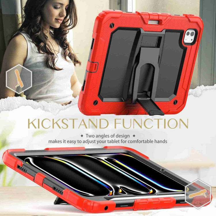 For iPad Pro 11 2024 Silicone Hydric PC Tablet Case with Shoulder Strap & Holder(Red) - iPad Pro 11 2024 Cases by buy2fix | Online Shopping UK | buy2fix