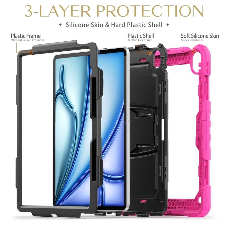 For iPad Air 13 2024 Silicone Hydric PC Tablet Case with Shoulder Strap & Holder(Rose Red) - iPad Air 13 2024 Cases by buy2fix | Online Shopping UK | buy2fix