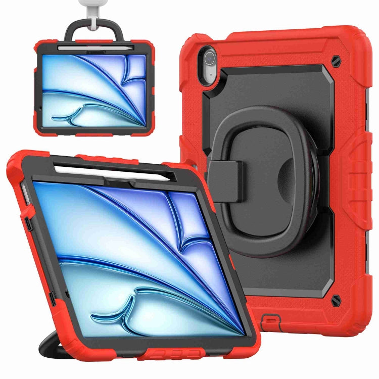 For iPad Air 11 2024 Handle Silicone Hydric PC Tablet Case with Shoulder Strap(Red) - iPad Air 11 2024 Cases by buy2fix | Online Shopping UK | buy2fix