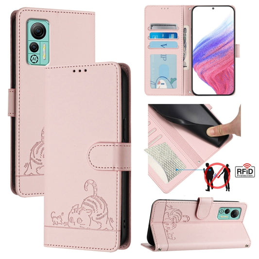 For Ulefone Note 14 Cat Rat Embossed Pattern RFID Leather Phone Case with Lanyard(Pink) - Ulefone Cases by buy2fix | Online Shopping UK | buy2fix