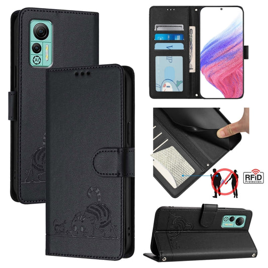 For Ulefone Note 14 Cat Rat Embossed Pattern RFID Leather Phone Case with Lanyard(Black) - Ulefone Cases by buy2fix | Online Shopping UK | buy2fix