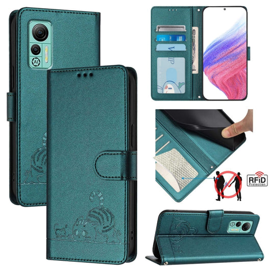 For Ulefone Note 14 Cat Rat Embossed Pattern RFID Leather Phone Case with Lanyard(Peacock Green) - Ulefone Cases by buy2fix | Online Shopping UK | buy2fix