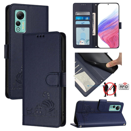 For Ulefone Note 14 Cat Rat Embossed Pattern RFID Leather Phone Case with Lanyard(Blue) - Ulefone Cases by buy2fix | Online Shopping UK | buy2fix