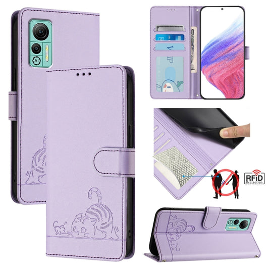 For Ulefone Note 14 Cat Rat Embossed Pattern RFID Leather Phone Case with Lanyard(Purple) - Ulefone Cases by buy2fix | Online Shopping UK | buy2fix