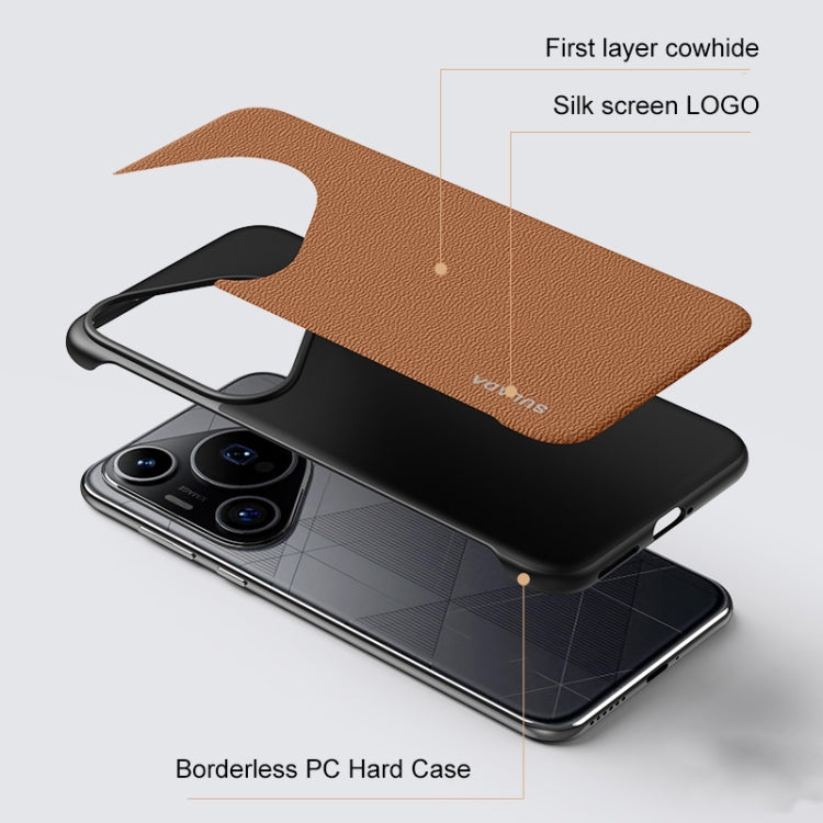 For Huawei Pura 70 SULADA Frameless Top Layer Cowhide Leather + PC Phone Case(Brown) - Huawei Cases by SULADA | Online Shopping UK | buy2fix