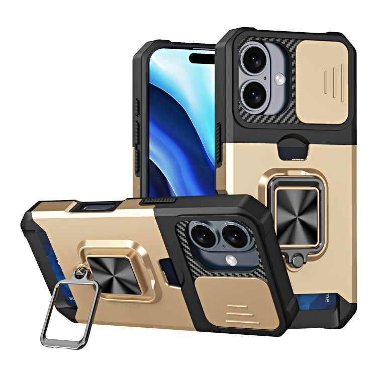 For iPhone 16 Camera Shield Card Slot PC+TPU Phone Case(Gold) - iPhone 16 Cases by buy2fix | Online Shopping UK | buy2fix