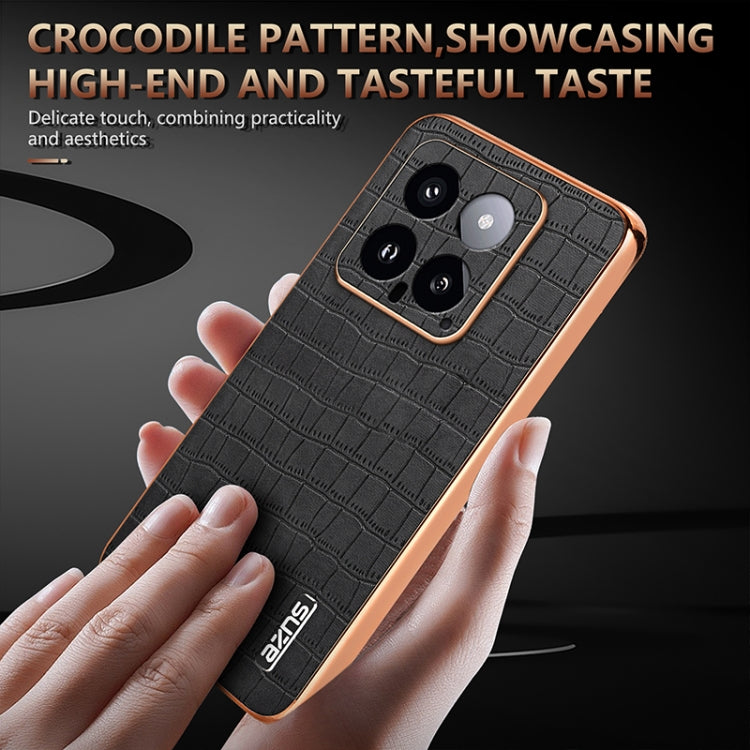 For Xiaomi 14 AZNS Electroplated Frame Crocodile Texture Full Coverage Phone Case(Black) - 14 Cases by AZNS | Online Shopping UK | buy2fix